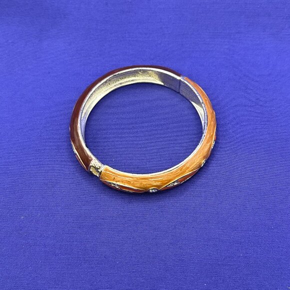 VTG Three-Tone Enamel Hinged Bangle Bracelet w/Crystal Accents - Picture 8 of 14